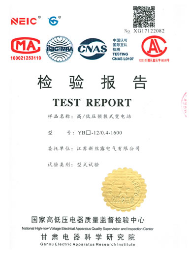 YB□-12/0.4-1600高/低压预装式变电站检验报告